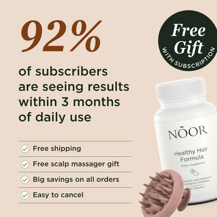 NOOR HAIR Healthy Hair Formula, Hair Growth Supplement Supporting Thick Hair and Fast Hair Regrowth. Vitamin C, B6, Zinc, Propietary Non-GMO & Gluten Free Womens Hair Loss Vitamins - 30 Day Supply